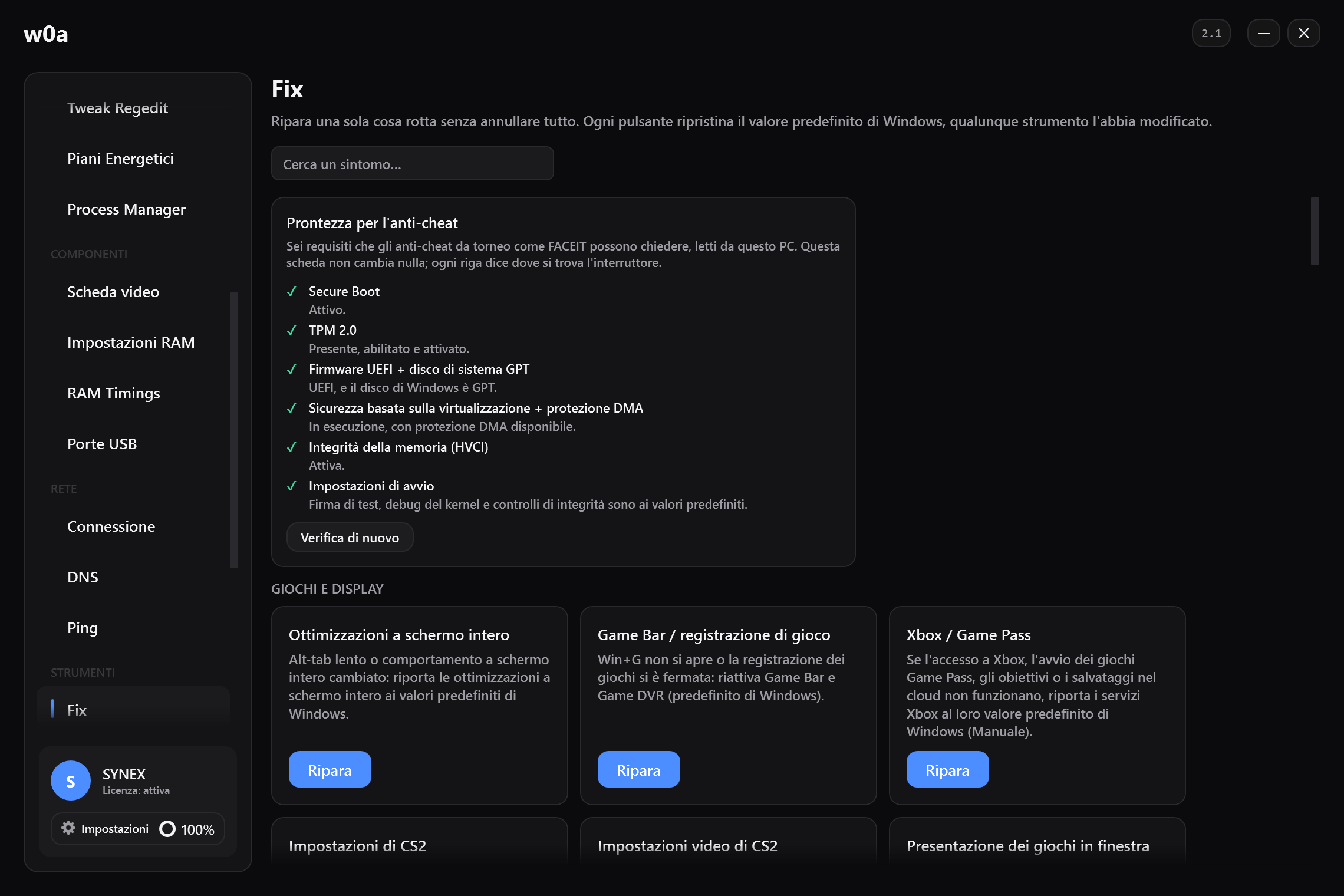 La pagina Fix: una scheda di riparazione per ogni cosa che può essere modificata, ognuna ripristina il valore predefinito di Windows.